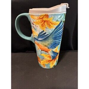 Cypress Home "Perfect Cup" Ceramic Travel Mug 17oz – Bluebird & Yellow Lily